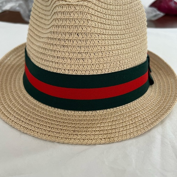 Straw Fedora with Red and Green Band - Picture 2 of 6